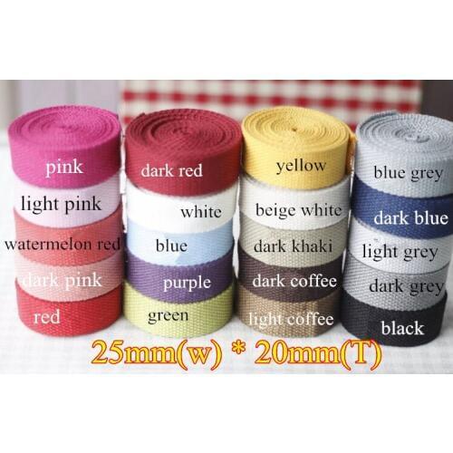 20 colors 25mm *2mm thick Medium Heavy weight cotton webbing 1'' cotton tape bag belt DIY decorative free shipping 50yard/roll