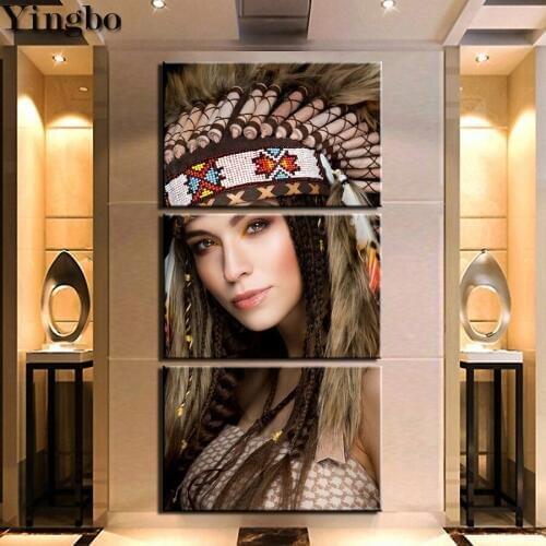 3 pcs Diamond Embroidery native tribe beauty 5D DIY Diamond Painting Diamond Mosaic needlework 3d picture living room decor