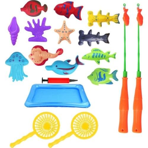 50% Hot Sale 18Pcs Kids Fishing Toys Magnetic Bathtub Fun Game Inflatable Fish Kids Puzzle Interaction Toy Set Toys For Kids