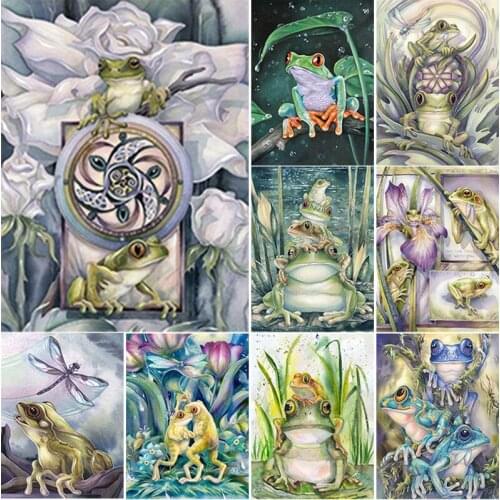 5D DIY Diamond Painting Frog Diamond Embroidery Lotus Animal Cross Stitch Full Square Round Drill Crafts Manual Gift Home Decor