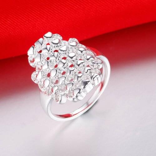 AR467 Hot free shipping silver plated Rings for women men silver fashion jewelry elegant hearts inlaid Bijouterie Zircon Stone