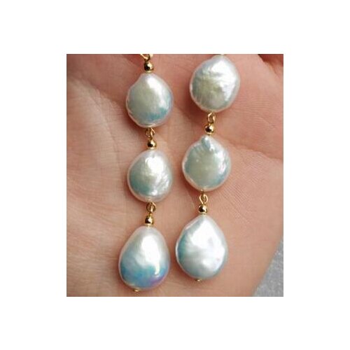 Free shipping>>>>noble jewelry 13-12mm AAA South Sea White Baroque Pearl Earrings