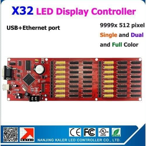 Free shipping full color moving text led display control card support 512*9999pixel X32 LED controller card USB+ Ethernet Port