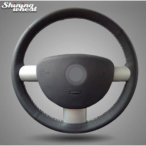 Shining wheat Hand-stitched Black Leather Car Steering Wheel Cover for Volkswagen VW Beetle 2003-2010