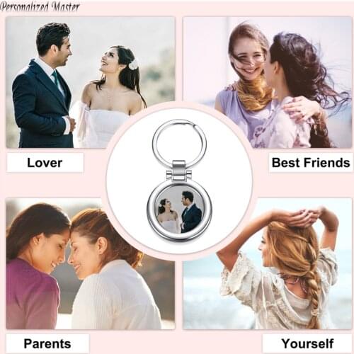 Personalized Master Custom Photo Round Keychains Alloy Key Chain Engraved Date Name Keyring Gift For Lovers Parents Friends Pets