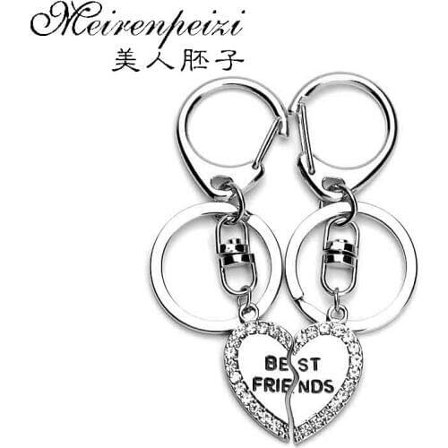 2Pcs/Set Love Heart Friendship Key Chain Best Friends Key Ring Jewelry Key Holders For Friends Women Bags Charm Key Finder Gift