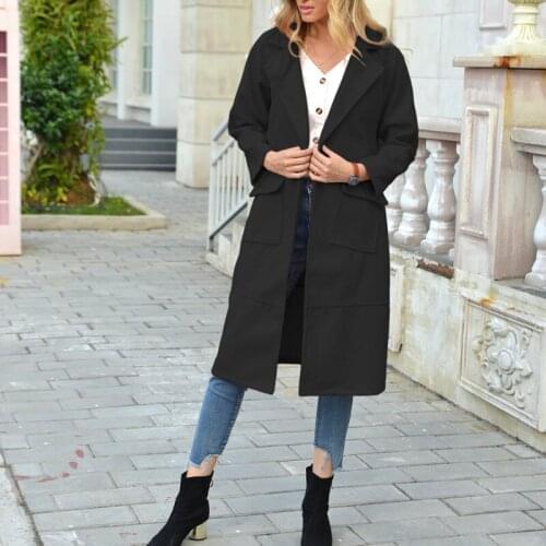 Long Coats Ladies Winter Coat Solid Turn-down Collar Single Button Full Length Sleeves Wide-waisted Woolen Winter Coat Women