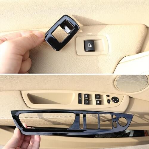 4pcs Glossy Black ABS Plastic for BMW X5 E70 X6 E71 2008-13 Car Interior Window Lift Butoon Frame Trim LHD Vehicles Accessories