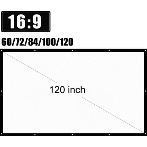 H120 120 inch 16:9 Portable Projector Screen for Home Theater HD White Foldable Anti-Crease
