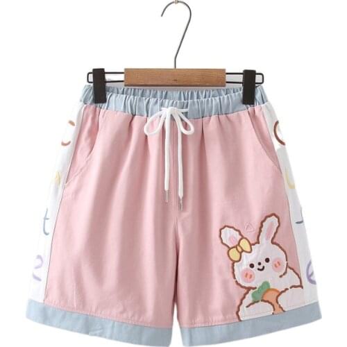 Cartoon Rabbit Cotton Shorts Women 2021 Summer Chic Drawstring Ladies Basicshort Pants Kawaii Cute Shorts For Girs Bottoms