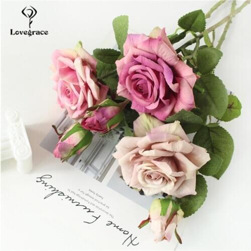 Artificial flower single rose flower branch artificial silk rose wedding scene decoration rose flower bride girlfriends bouquet