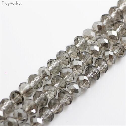 Isywaka Gray Color 6*8mm 72pcs Rondelle Austria faceted Crystal Glass Bead Loose Spacer Round Bead for Jewelry Making
