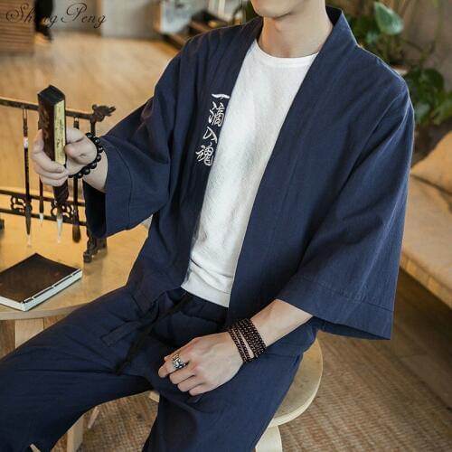 Kimono cardigan men embroidered full sleeve cardigan spring kimono blouse Japanese kimono traditional shirts Q776