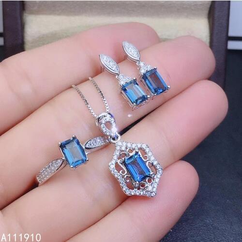 KJJEAXCMY fine jewelry 925 sterling silver inlaid Natural Topaz pendant Earring Ring ladies Suit Support Detection trendy