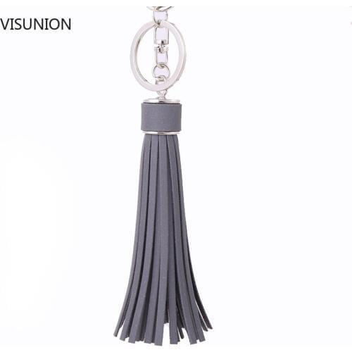 Korean Reflective Fringe PU leather Tassel Keychains Rhodium Key Holder Metal Key Chain Keyring Charm Bag Auto Car key ring