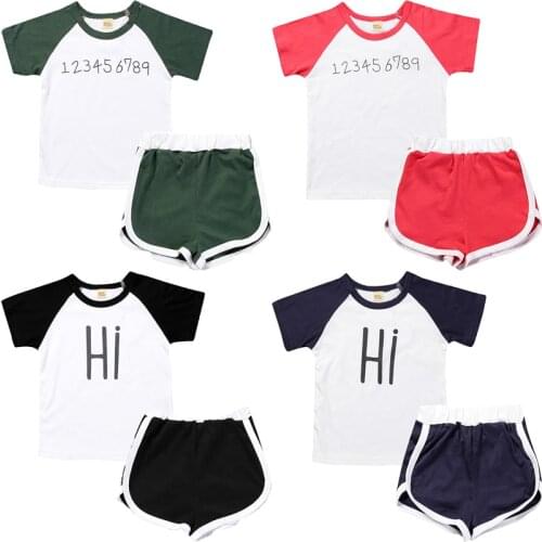 Korean Style Hot Sale Kindergarten Boys Clothing Children Letter Kids Boy Clothing Set T-shit+Shorts For Girl Sports Suit Cotton