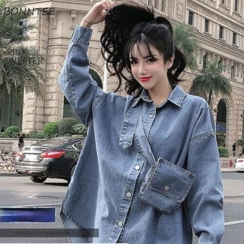 Basic Jackets Women Loose Solid Denim Outwear Single-breasted Simple Mujer Elegant Leisure Classic Korean Pockets Streetwear Ins