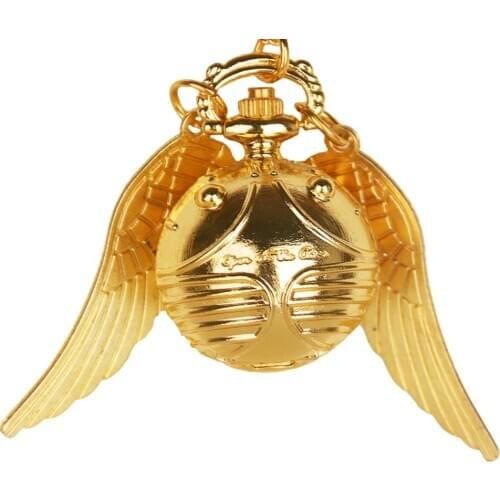 Golden Snitch Ball Shaped Quartz Pocket Watch Fashion Sweater Angel Wings Necklace Pendant Gifts for Men Women kids