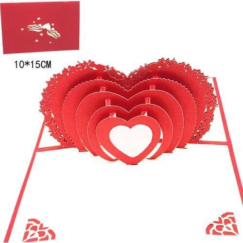 Love Heart 3D Pop Up Card Laser Cut Gifts Greeting Cards With Envelope Handmade Valentines Day Wedding lnvitation Anniversary