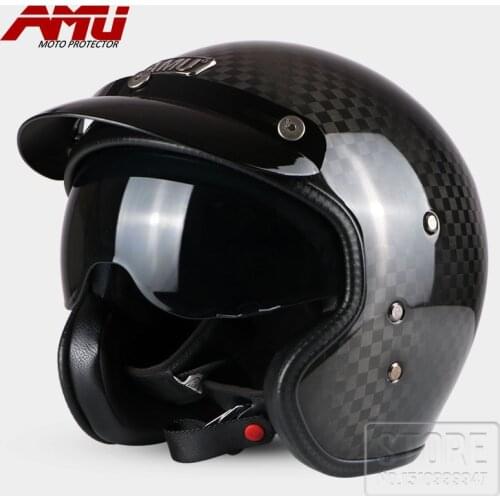 AMU Motorcycle Carbon Fiber LOCOMOTIVE Helmet Motorbiker Open Face Retro Vintage JET Helmets Motocross Capacete Moto Casco