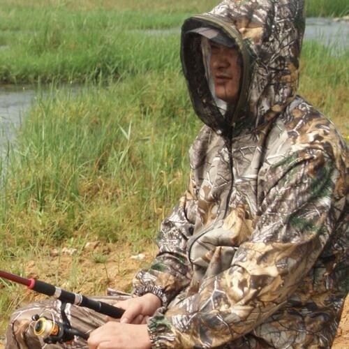 Anti-mosquito breathable Mens bionic Pine camouflage suit Outdoor Jacket Men Army Sport Hunting Clothes fishing coat