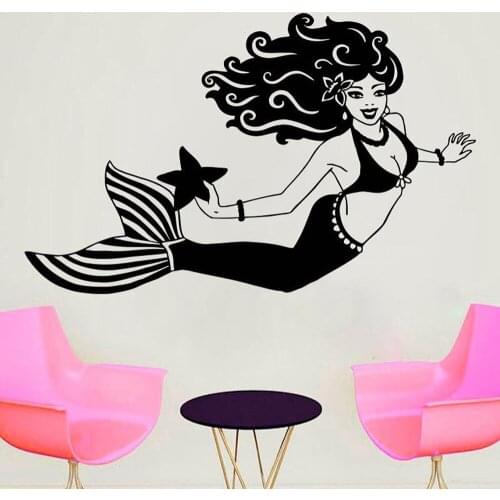 Mermaid Wall Decal Little Mermaid Wall Sticker Bathroom Girls Room Decoration Design Vinyl Wall Art Decor Handmade Decals C268
