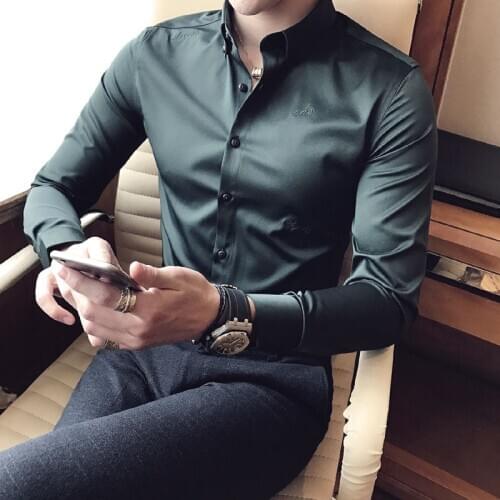 New embroidered slim fitting long sleeve casual embroidery dress shirt autumn winter brand-clothing