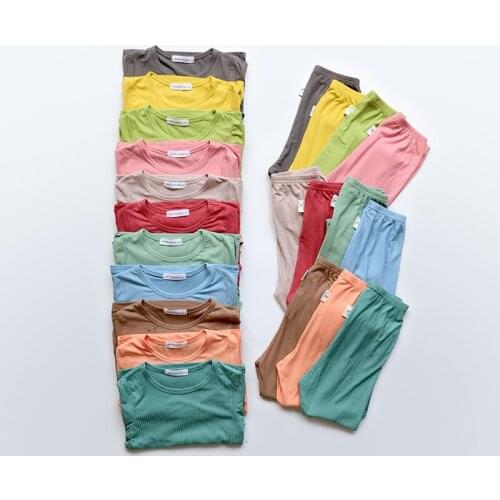 Solid Color Baby Clothes Set Autumn Modal Newborn Baby Boys Girls Clothes 2pcs Baby Pajamas Unisex Ribbed Kids Clothing Sets