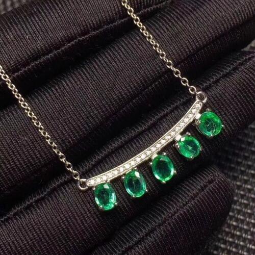 Natural green emerald Necklace natural gemstone Pendant Necklace S925 silver trendy Elegant row Circle Smiley women Jewelry