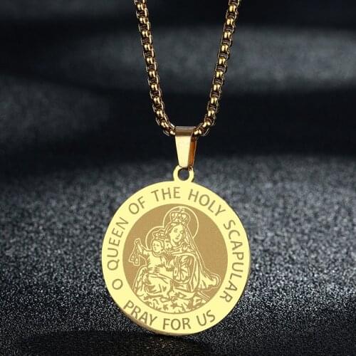 O Queen Ofthe Holy Scapular Pendant Necklace For Women Baby Stainless Steel Jewelry Pray For Us Amulet Ancient Necklace Gift