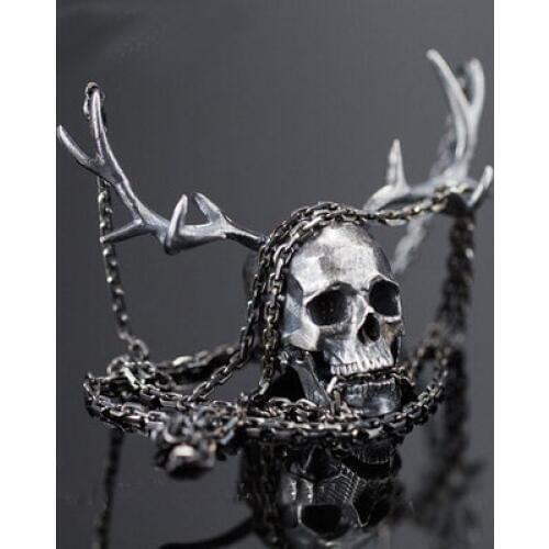 Onlysda antlers Skull Pendant Necklace Mens Fashion Biker Rock Punk Jewelry Stainless steel Retro Hollowen gift OSDZ053