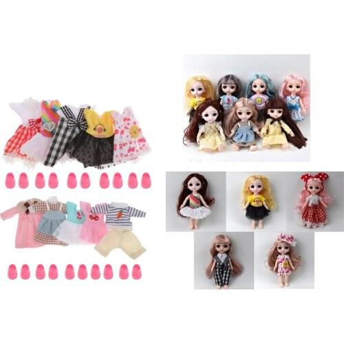 10 Sets Mini Girl Doll Dress Clothes Shoes for 1/12 OB11 Doll Dress Up
