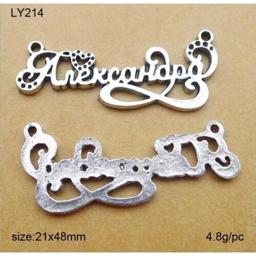 21x48mm Antique Silver Zinc Alloy Letter Charms Connector Pendant Fit For Jewelry Making 25PCS/lot