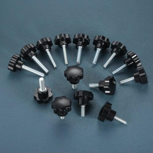 DRELD 2 Pcs M8 M10 Thread Clamping Screw Bolt Knob For Industry Equipment Plastic Carbon Steel 16-50mm Star Shaped Head Thread