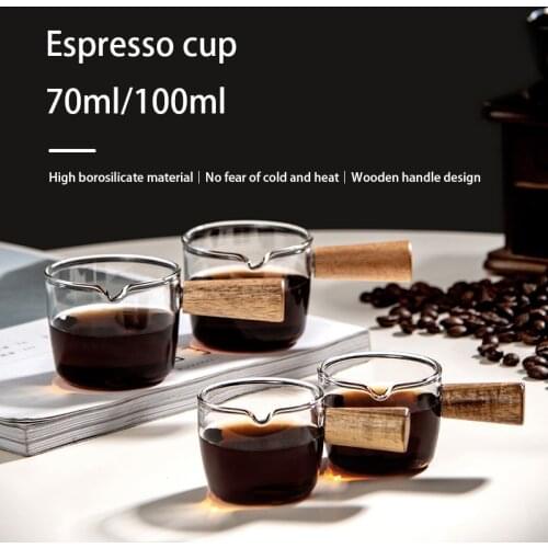 70/100ml Thickened Glass with Wooden Handle Espresso Cup Mini Milk Cup Restaurant Barista Tool Espresso Extraction Cup Honey Cup