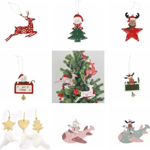 Christmas Tree Ornament Iron Art Hanging Snowflake Jumping Elk Reindeer Pendant Xmas Farmhouse Holiday Party Home Rustic