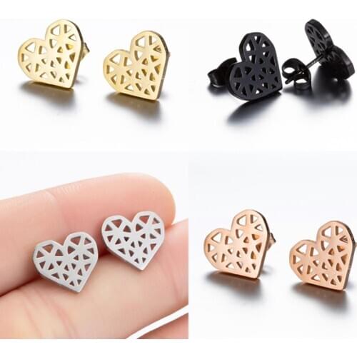 SMJEL Stainless Steel Rose Gold Origami Heart Stud Earrings for Women Fashion Jewelry Bohemian Small Earing Accessories BFF Gift