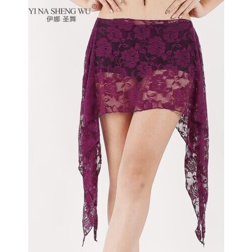 New Women Belly Dance Practice Costume Lace Skirt Oriental Dance Sexy Hip Scarf Square Clothing Waist Accessory Belt Skirt