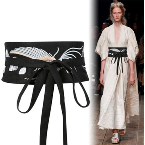 2020 Embroidery Elastic Belt Spring Autumn Elegant Women White/Black Elegant Peplum Belt Wide Bukle Waistband Women Waist Skirt