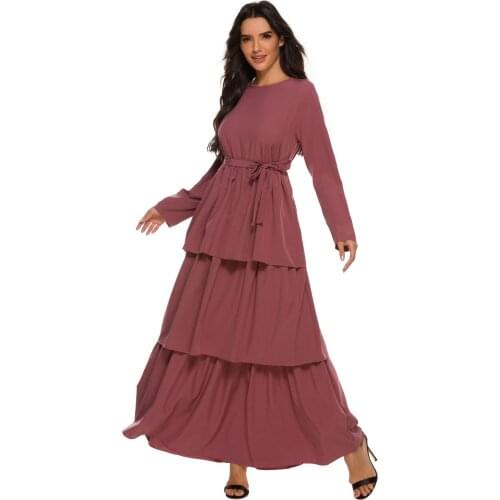Elegant Women Petal Sleeve Muslim Abaya Dress Large Hem Pleated Party Long Kaftan Robe 2020 cake dress Vintage Tank Long Dress