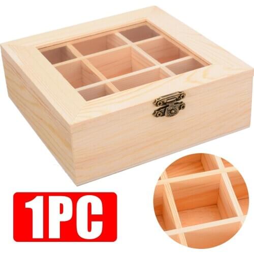 1Pcs 9 Compartments Vintage Wooden Box Jewelry Storage Box Gift For Home Organizer Craft Jewelry Container Storage Box