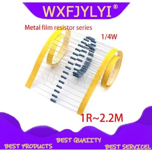 100pcs Metal film resistor series 1/4W 1R~2.2M 1% 100R 220R 1K 1.5K 2.2K 100 220 1K5 4.7K 10K 22K 47K 100K 2K2 4K7 ohm