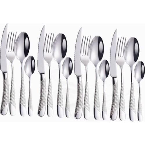 16Pcs Mirror Tableware Stainless Steel Cutlery Set Kitchen Knives Forks Spoons Set Luxury Dinnerware Set Dinner Silver Cutlery