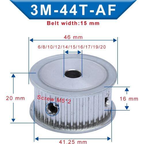 3M-44T Pulley AF Shape Bore 6/8/10/12/14/15/16/17/19/20 mm pulley wheel Slot Width 16 mm For 3M-Rubber Timing Belt Width 15 mm