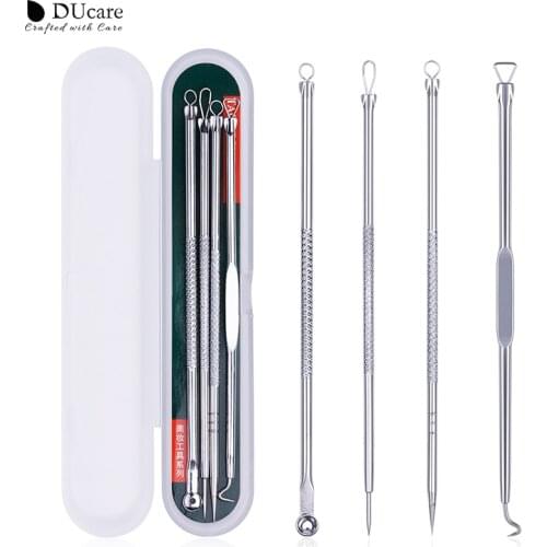 DUcare 4pcs Acne Blackhead Comedone Black Spot Pimple Blemish Remover Skin Care Beauty Acne Treatment Pore Cleanser Needle Hook
