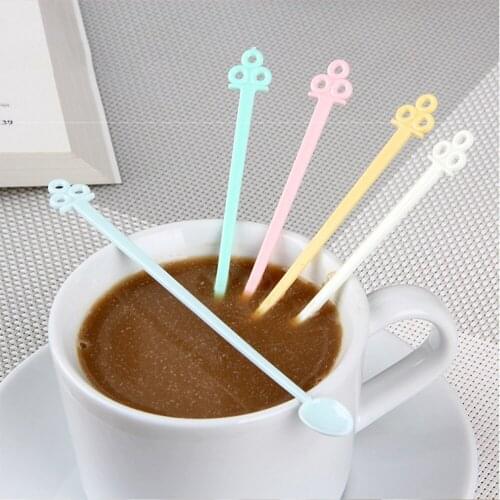 5pcs Mini Candy Color Cute Dispensing Spoon Plastic Coffee Milk Stirring Stick Bar Cocktail Twisted Mixing Stirrer Tableware