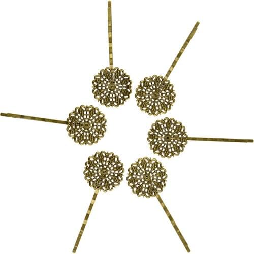 6 Pics Hair Clip Copper Headwear Filigree Jewelry Bronze Making 24mm Filigree Hair Clips Vintage Hair DIY Handmade Materials