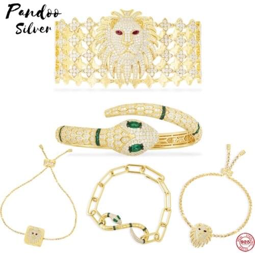 925 Sterling Silver 2021 Jewelry,Moon Star Bracelet,Snake Bracelet,burgundy Stone Lion Bracelet,Egyptian Tribute Collection