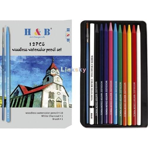 H&B Woodless Watercolor Pencils, 12 Pcs, 10 Colors,Unique Colors,high-density Colored Graphite,Water Soluble Pencils