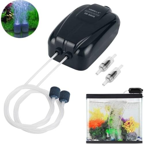 Aquarium Adjustable Oxygen Pump Silent 2.5/5/8/10W Air Compressor 2 Outlets for the Air Stone, used for the Air of the Fish